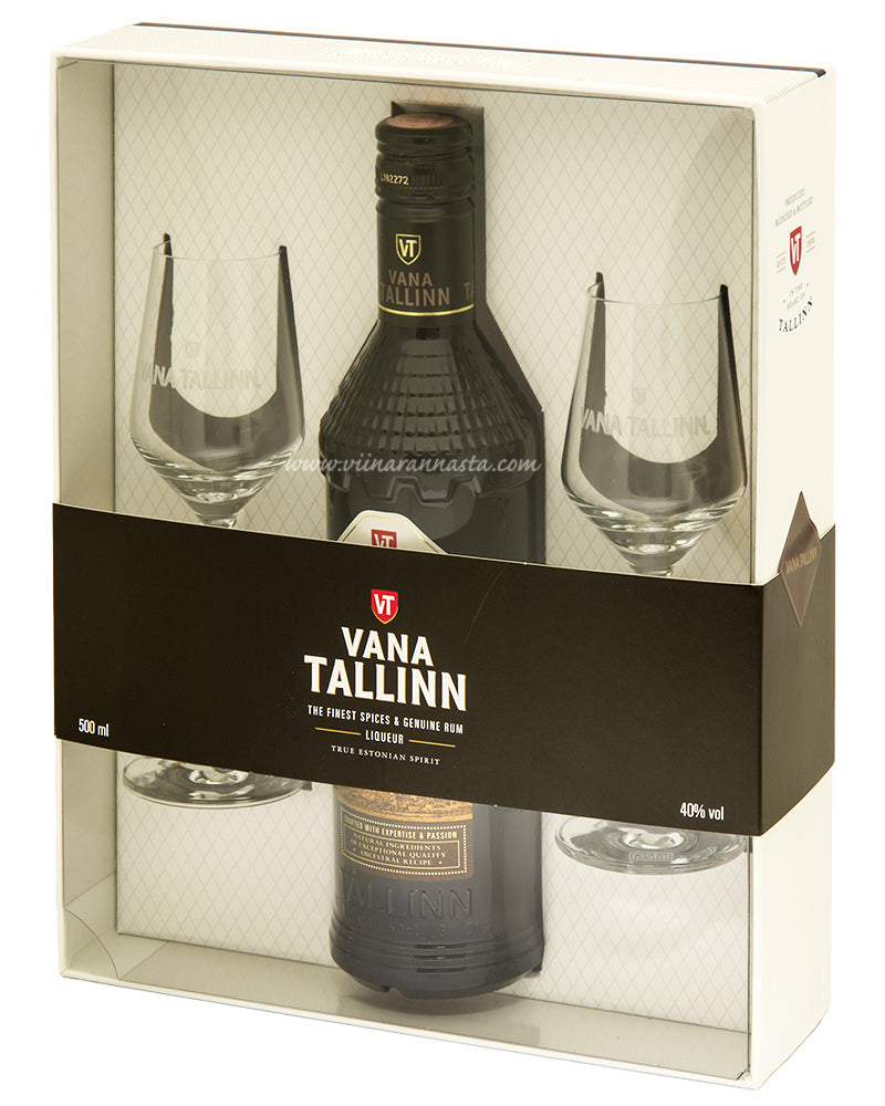 Vana Tallinn 40 Liqueur Gift Set with Two Glasses – 500 ml, 40% ABV